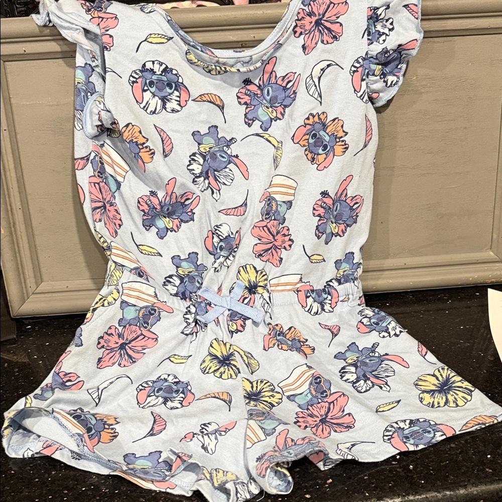 Kids Light Blue Floral & Character Tie-Waist Romper - Picture 2 of 3